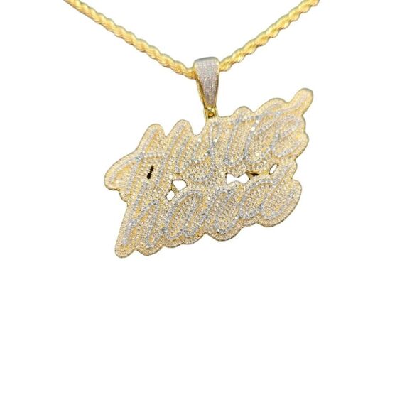 New Icy Supreme Quality 14K Bi-Color Gold Finish Hustle Hard Pendant over Brass. - Picture 6 of 8